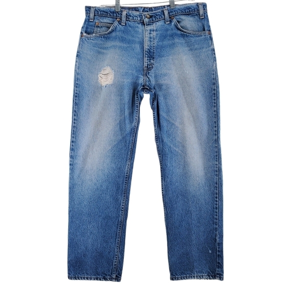Vtg Levis Blue Jeans 506 Mens 38x30 Distressed Hi Rise Tapered Leg USA (36x30) - Picture 1 of 14